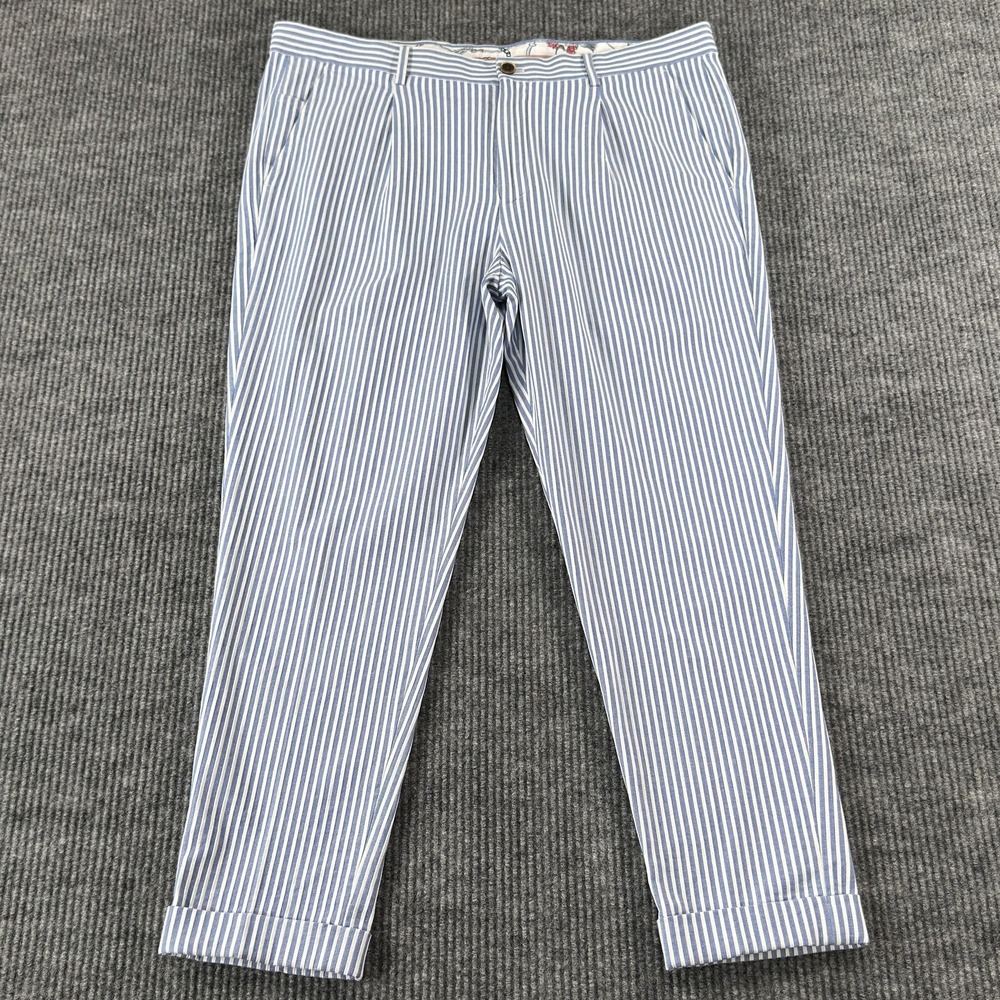 Murano Pants Mens 38x30 Blue Stripe Lucas Carrot Fit Stretch Chino Casual